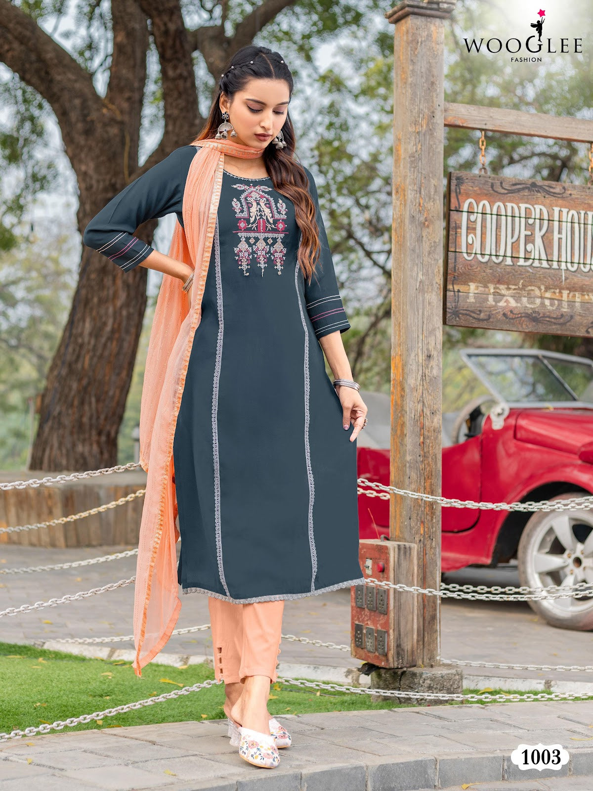 Moksha Wooglee Viscose Silk Readymade Pant Style Suits Exporter