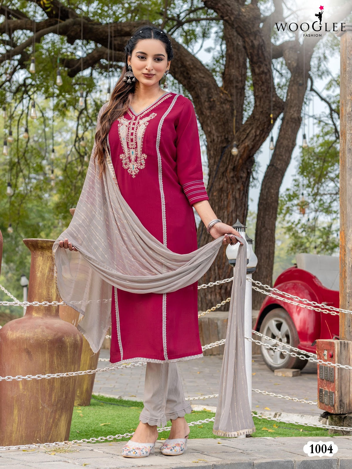 Moksha Wooglee Viscose Silk Readymade Pant Style Suits Exporter