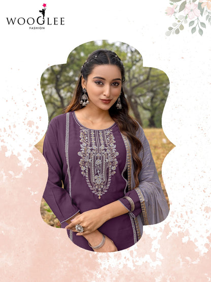 Moksha Wooglee Viscose Silk Readymade Pant Style Suits Exporter