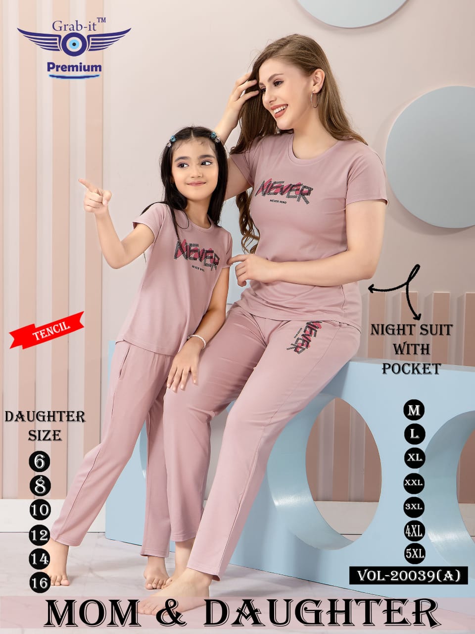 Mom And Daughter 20039 A Grab It Tencil Pyjama Night Suits Exporter
