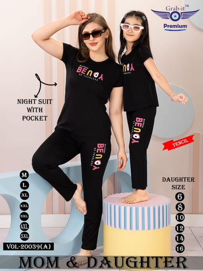 Mom And Daughter 20039 A Grab It Tencil Pyjama Night Suits Exporter