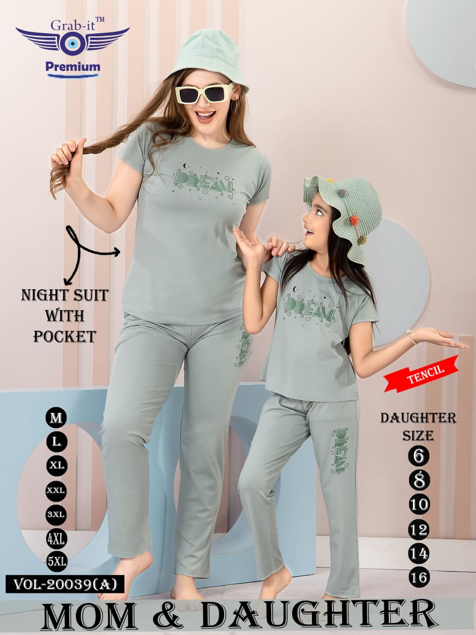 Mom And Daughter 20039 A Grab It Tencil Pyjama Night Suits Exporter
