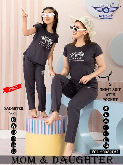 Mom And Daughter 20039 A Grab It Tencil Pyjama Night Suits Exporter