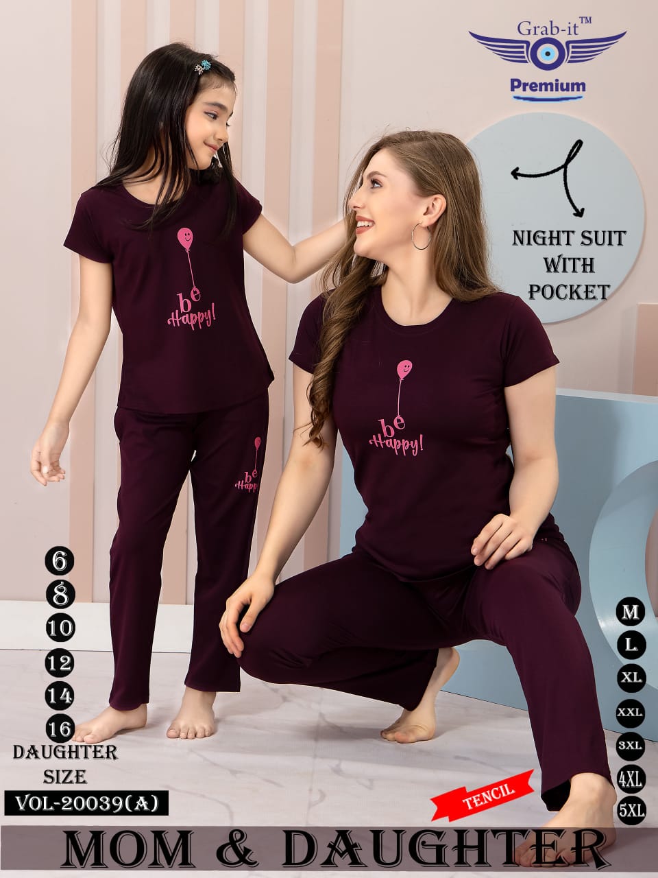 Mom And Daughter 20039 A Grab It Tencil Pyjama Night Suits Exporter
