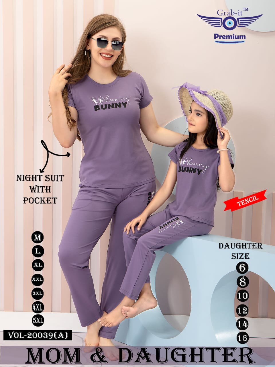 Mom And Daughter 20039 A Grab It Tencil Pyjama Night Suits Exporter