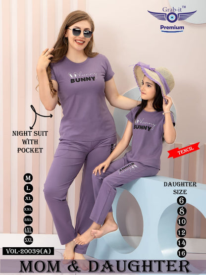 Mom And Daughter 20039 A Grab It Tencil Pyjama Night Suits Exporter