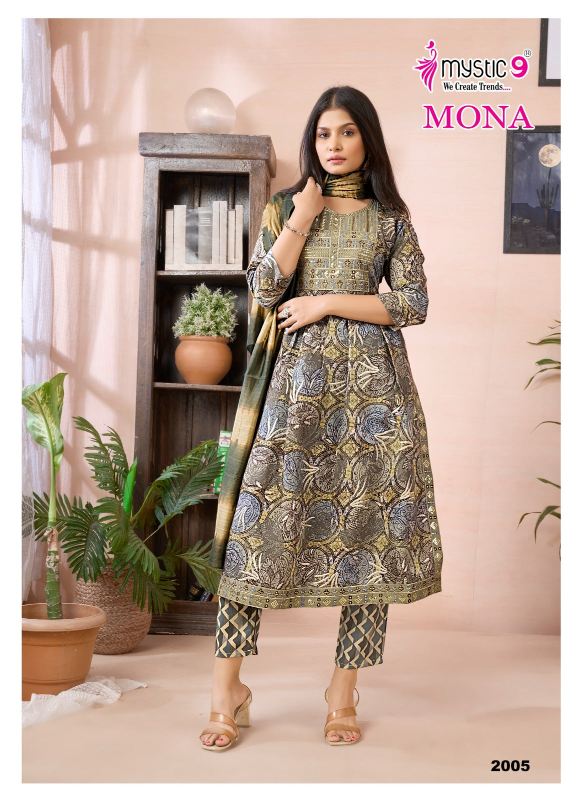 Mona Vol 2 Mystic 9 Roman Silk Readymade Pant Style Suits Supplier India