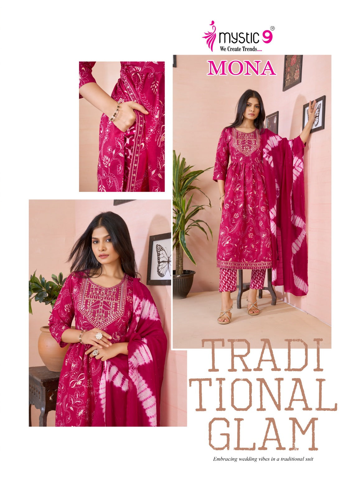 Mona Vol 2 Mystic 9 Roman Silk Readymade Pant Style Suits Supplier India