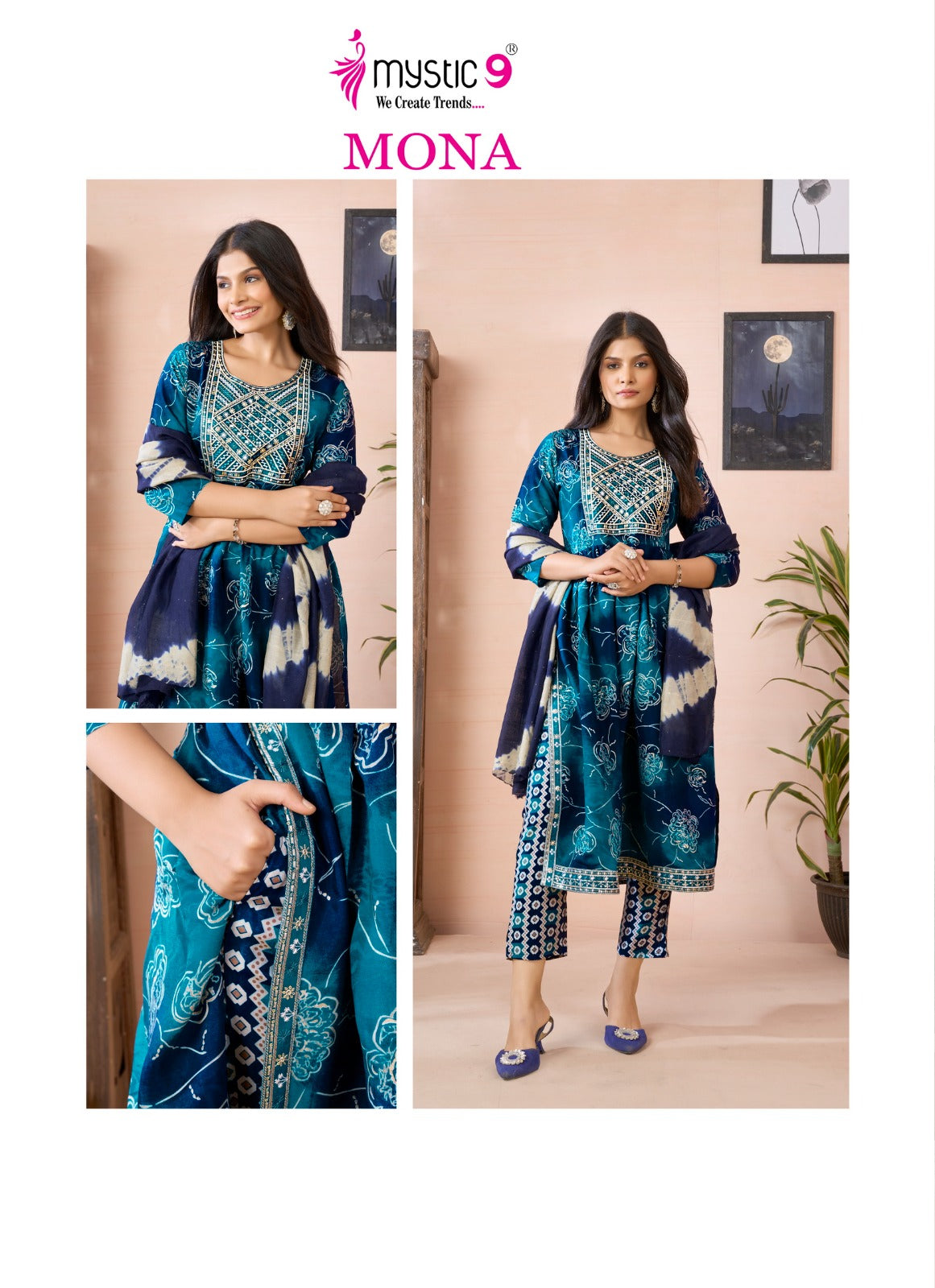 Mona Vol 2 Mystic 9 Roman Silk Readymade Pant Style Suits Supplier India