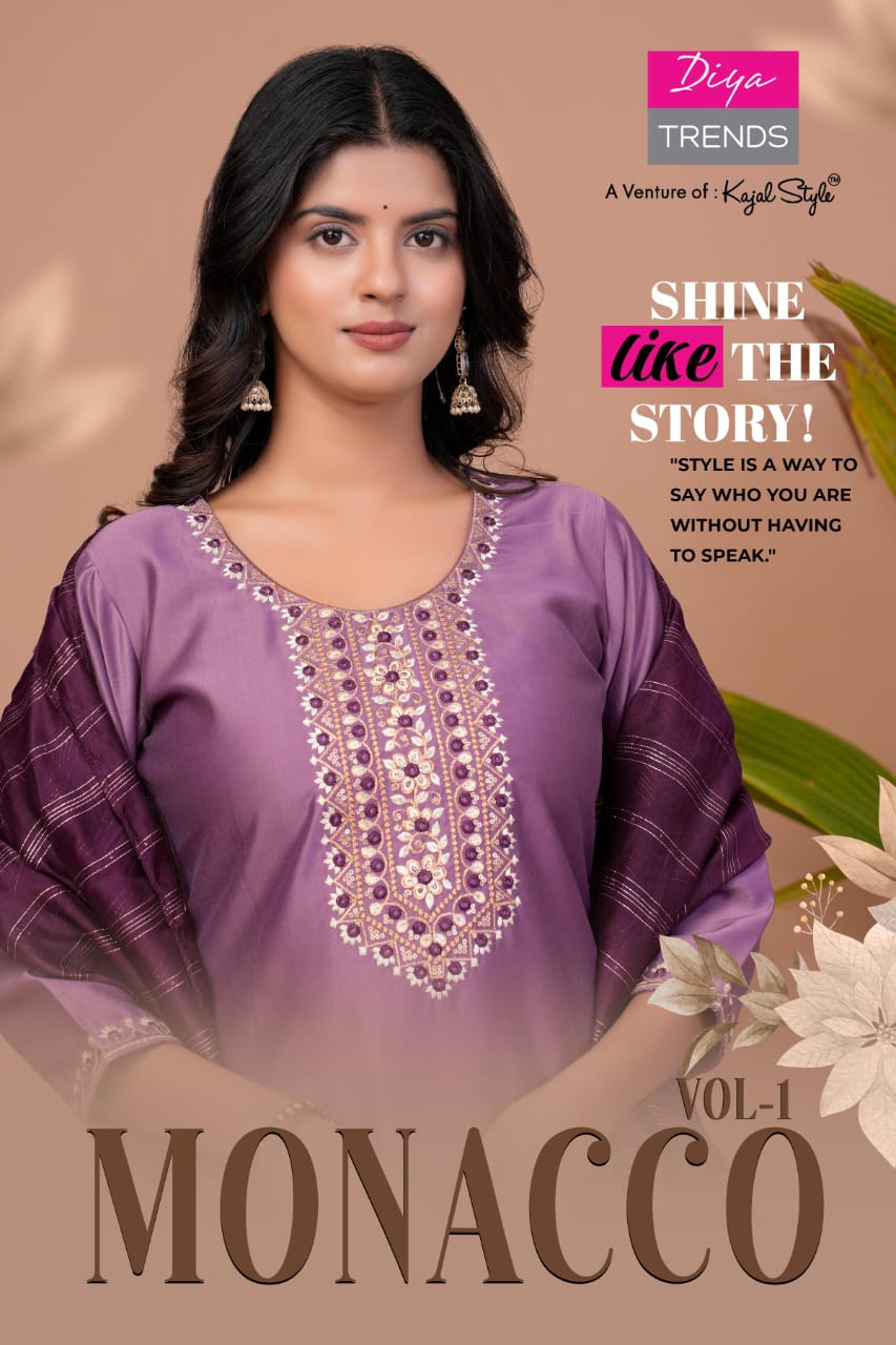 Monacco Vol 1 Diya Trends Modal Silk Readymade Pant Style Suits Wholesale Rate
