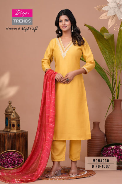 Monacco Vol 1 Diya Trends Modal Silk Readymade Pant Style Suits Wholesale Rate