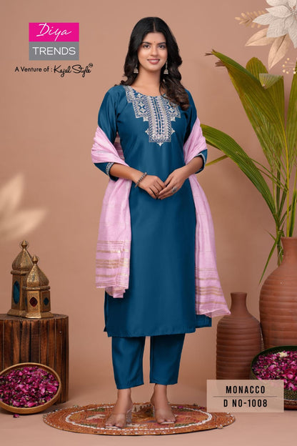 Monacco Vol 1 Diya Trends Modal Silk Readymade Pant Style Suits Wholesale Rate