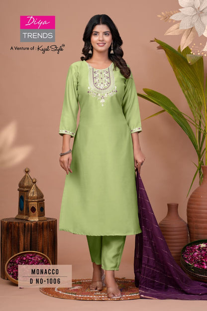 Monacco Vol 1 Diya Trends Modal Silk Readymade Pant Style Suits Wholesale Rate