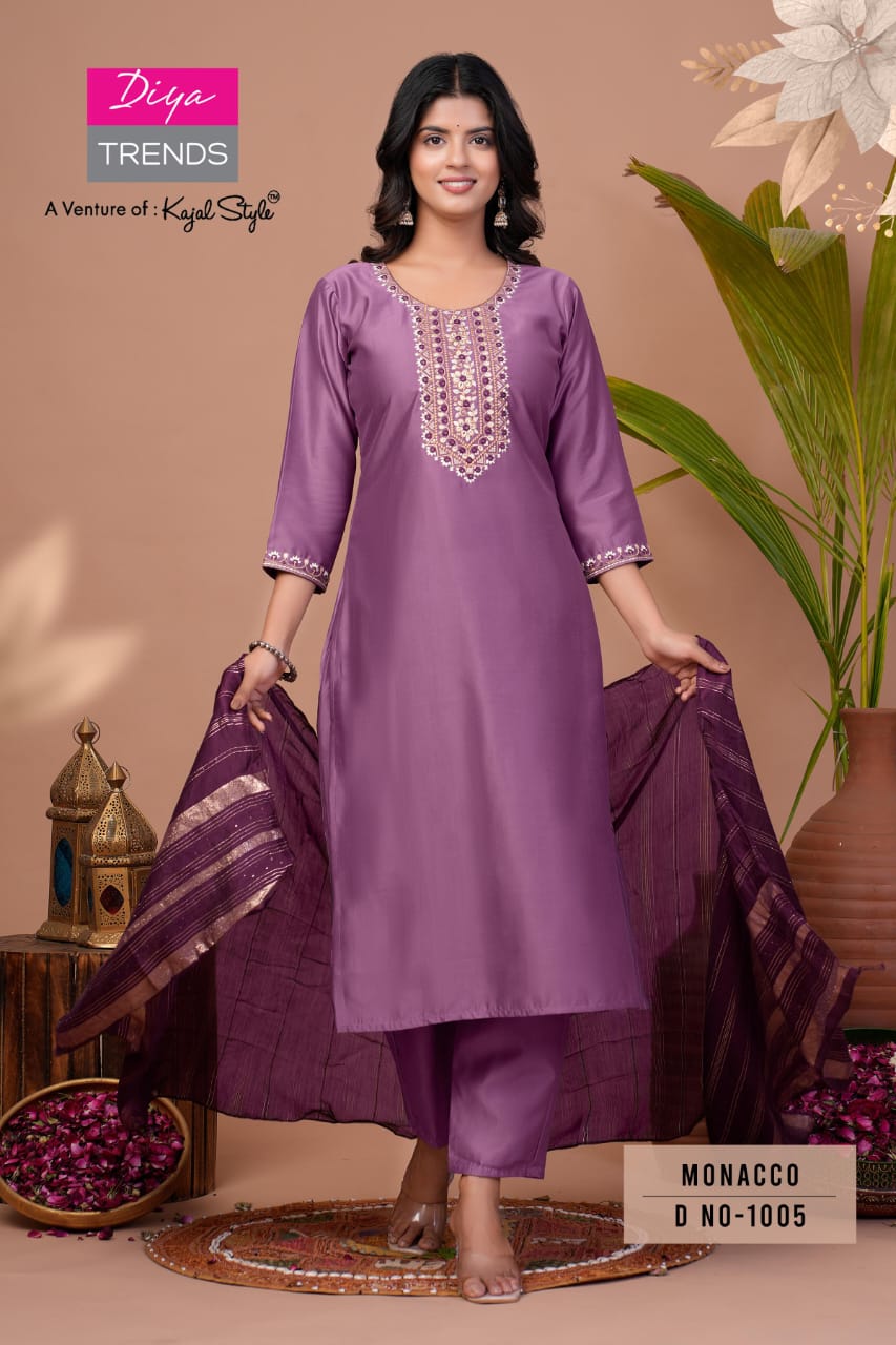 Monacco Vol 1 Diya Trends Modal Silk Readymade Pant Style Suits Wholesale Rate