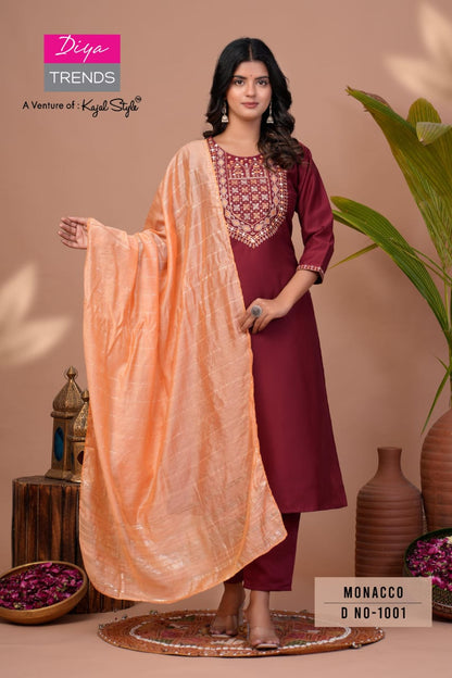 Monacco Vol 1 Diya Trends Modal Silk Readymade Pant Style Suits Wholesale Rate