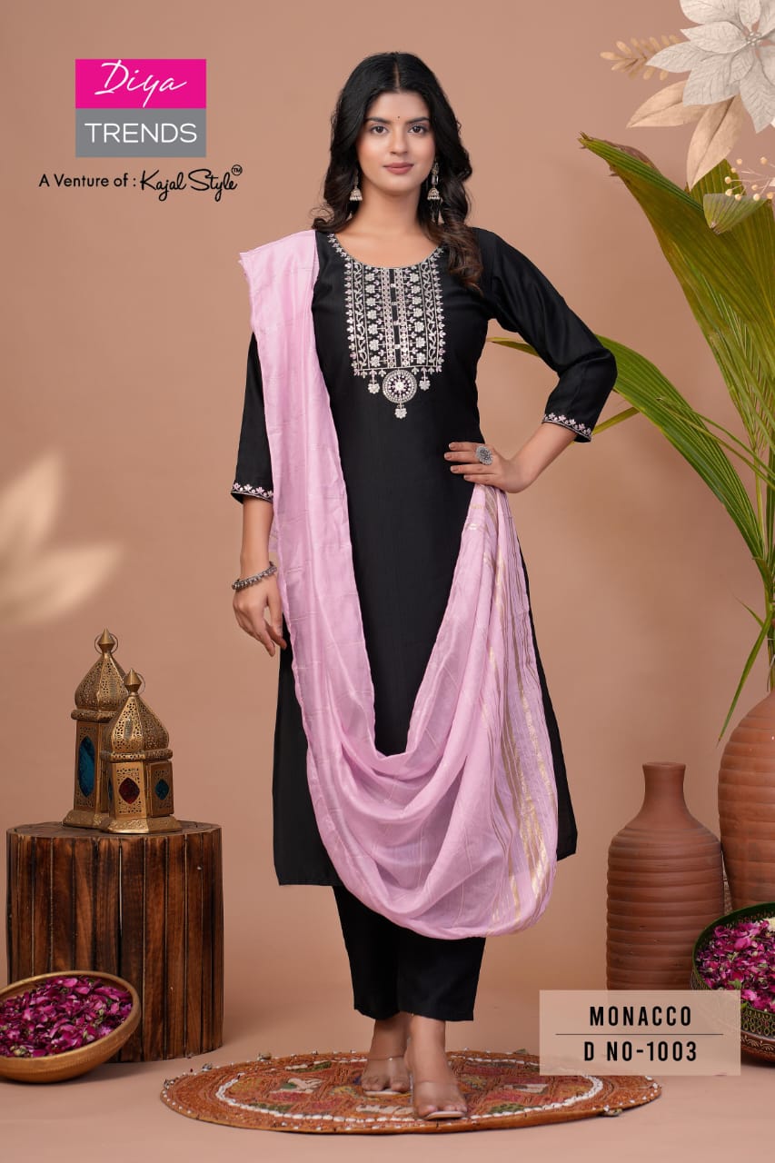 Monacco Vol 1 Diya Trends Modal Silk Readymade Pant Style Suits Wholesale Rate