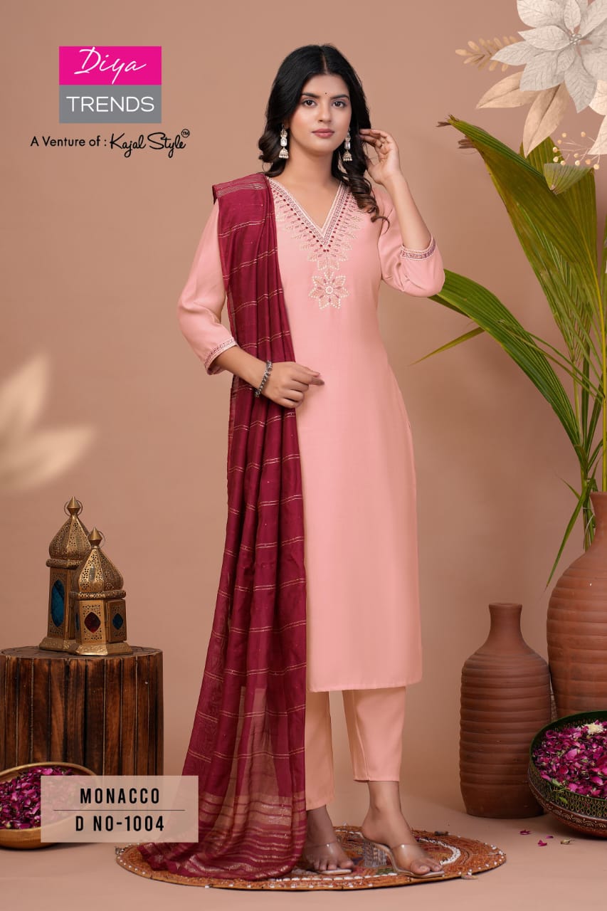 Monacco Vol 1 Diya Trends Modal Silk Readymade Pant Style Suits Wholesale Rate