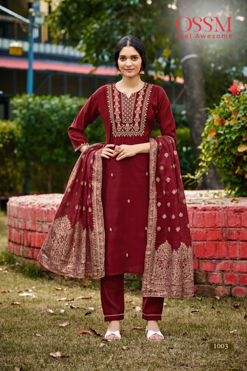 Monalisa Vol 6 Ossm Roman Silk Readymade Pant Style Suits Exporter
