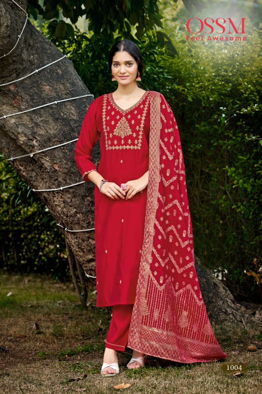 Monalisa Vol 6 Ossm Roman Silk Readymade Pant Style Suits Exporter