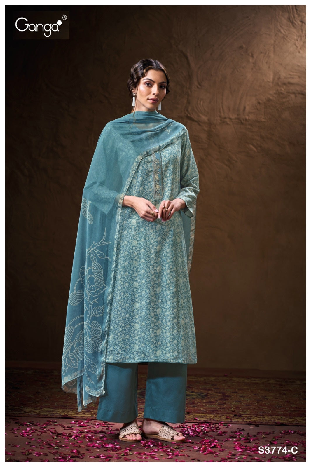 Monaly 3774 Ganga Premium Cotton Plazzo Style Suits Wholesale