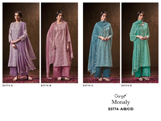 Monaly 3774 Ganga Premium Cotton Plazzo Style Suits Wholesale