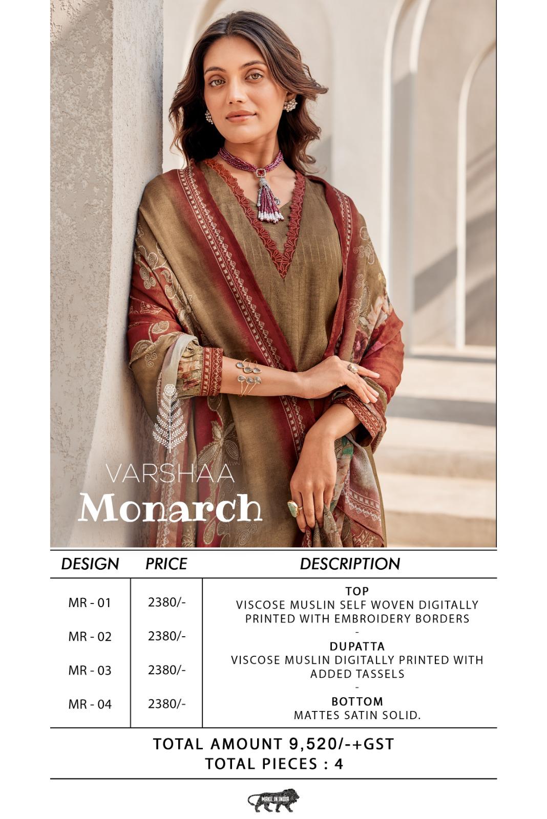 Monarch Varshaa Viscose Muslin Pant Style Suits Wholesaler Ahmedabad