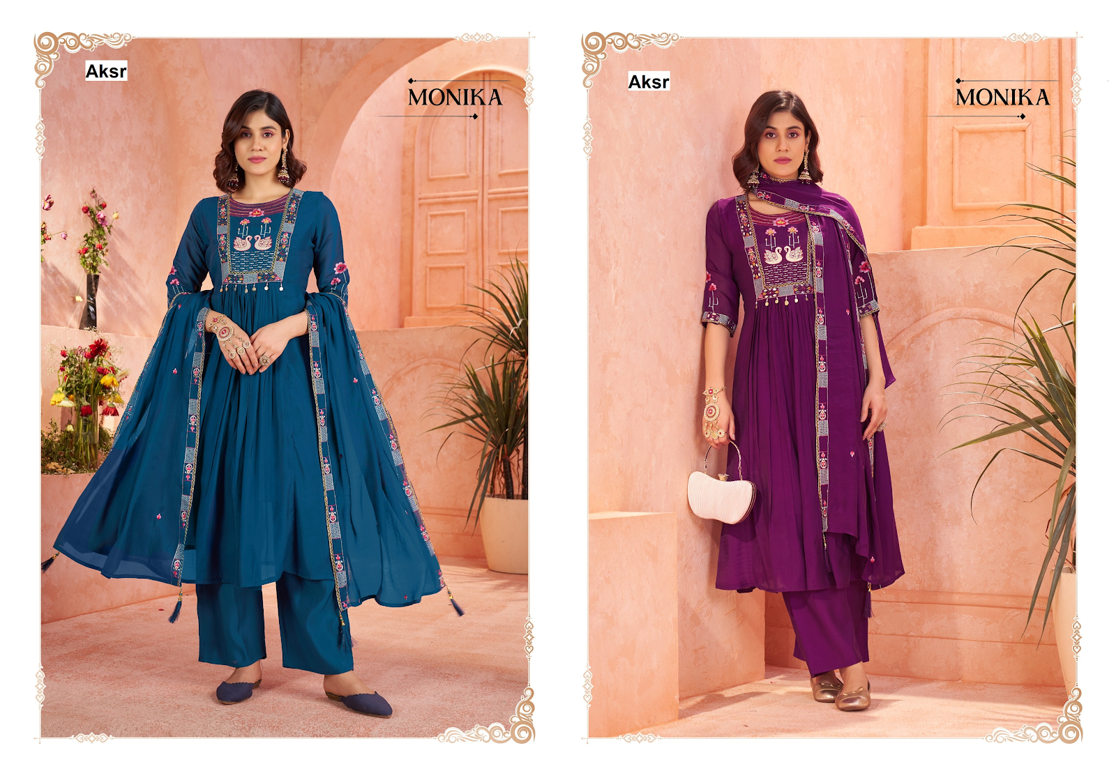 Monika Aksr Chanderi Readymade Plazzo Style Suits Manufacturer Ahmedabad