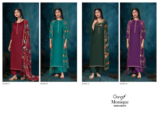 Monique 2393 Ganga Cotton Silk Plazzo Style Suits Wholesale Rate
