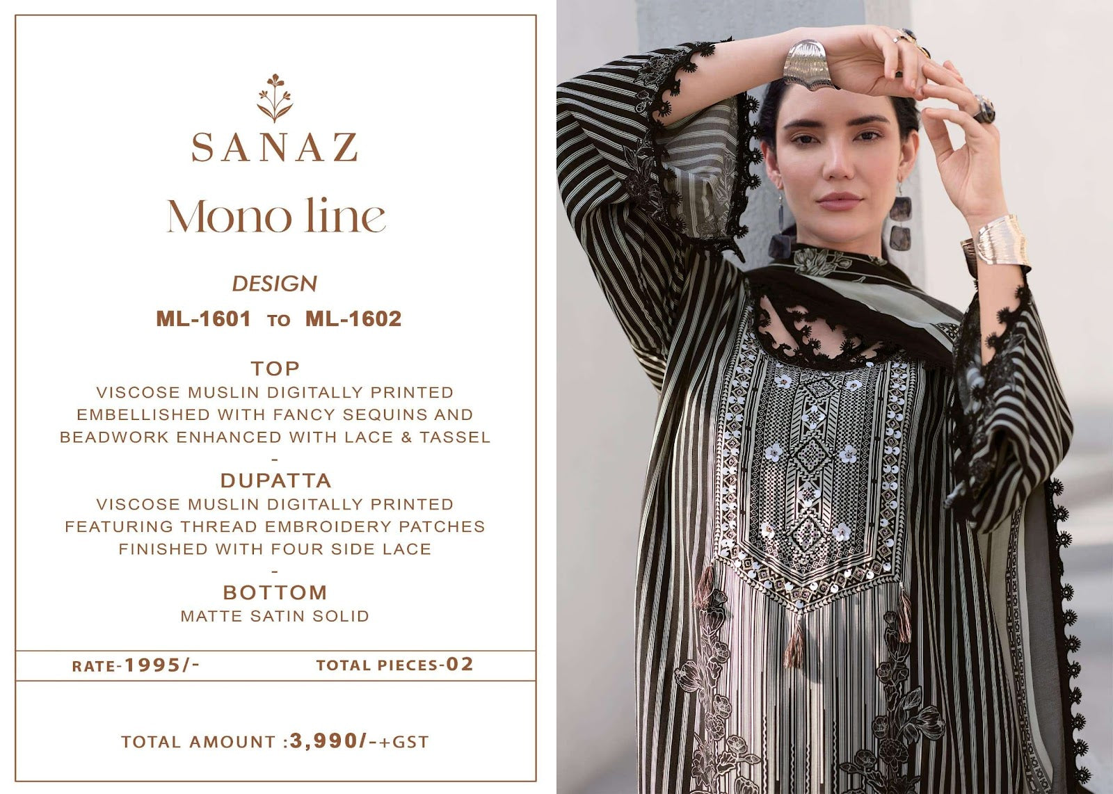 Mono Line Sanaz Viscose Muslin Pant Style Suits Wholesaler Ahmedabad