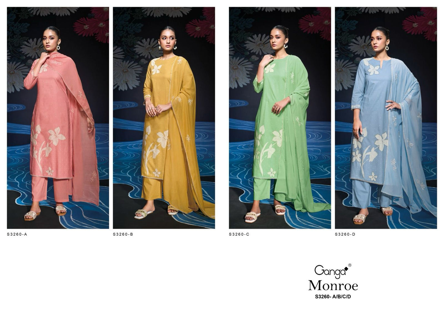 Monroe 3260 Ganga Premium Cotton Pant Style Suits Wholesale