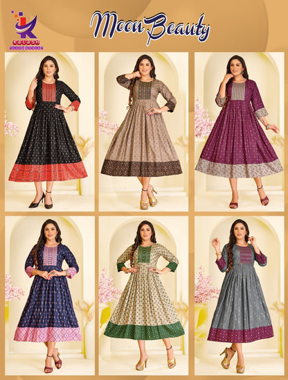 Moon Beauty Mlm Kalash Lifestyle Rayon 14Kg Anarkali Kurtis Wholesaler India