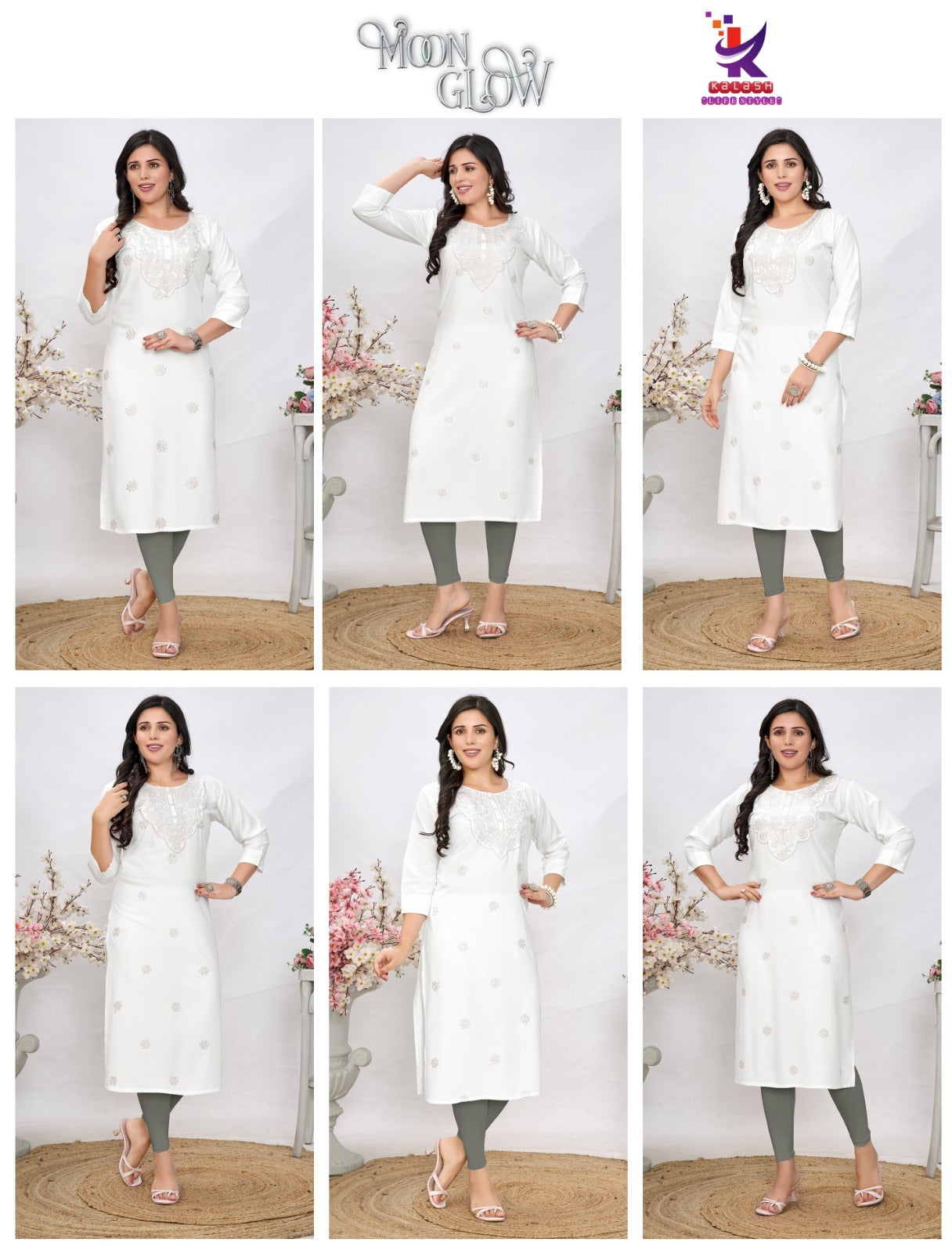 Moon Glow White Mlm Kalash Lifestyle Rayon 22Kg Long Straight Kurti Wholesaler India