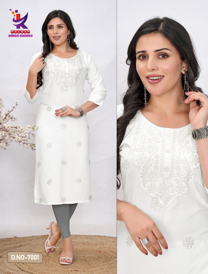 Moon Glow White Mlm Kalash Lifestyle Rayon 22Kg Long Straight Kurti Wholesaler India