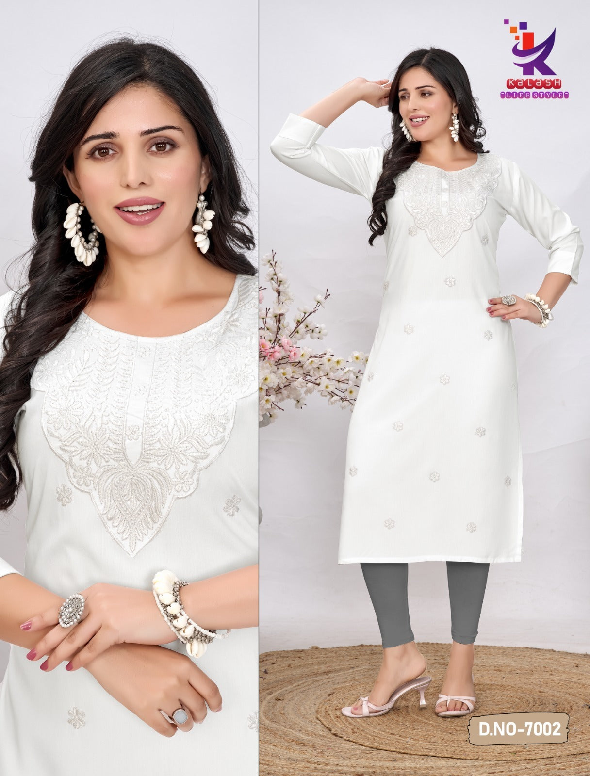Moon Glow White Mlm Kalash Lifestyle Rayon 22Kg Long Straight Kurti Wholesaler India
