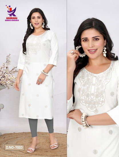 Moon Glow White Mlm Kalash Lifestyle Rayon 22Kg Long Straight Kurti Wholesaler India