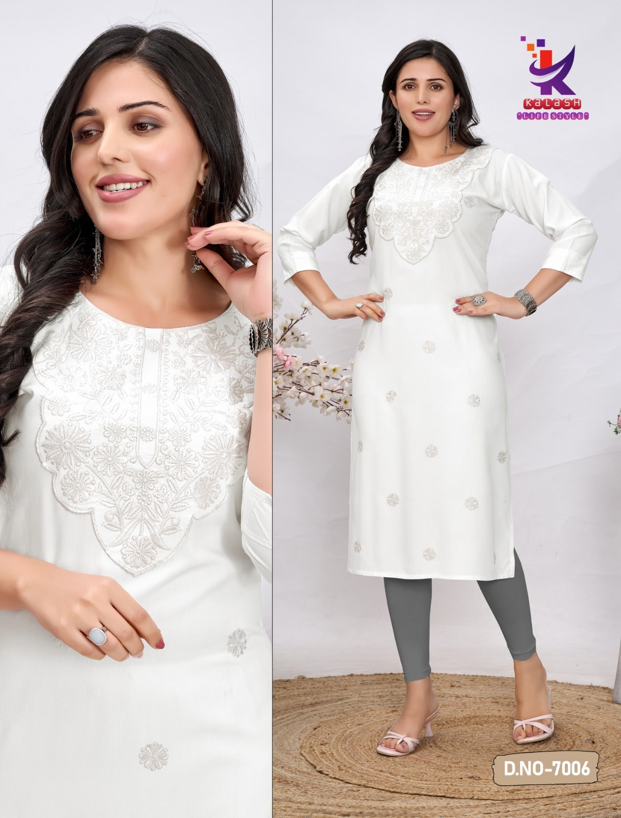 Moon Glow White Mlm Kalash Lifestyle Rayon 22Kg Long Straight Kurti Wholesaler India