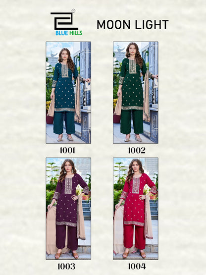 Moon Light Blue Hills Vichitra Readymade Plazzo Style Suits Exporter Ahmedabad
