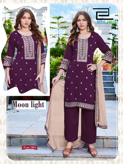 Moon Light Blue Hills Vichitra Readymade Plazzo Style Suits Exporter Ahmedabad