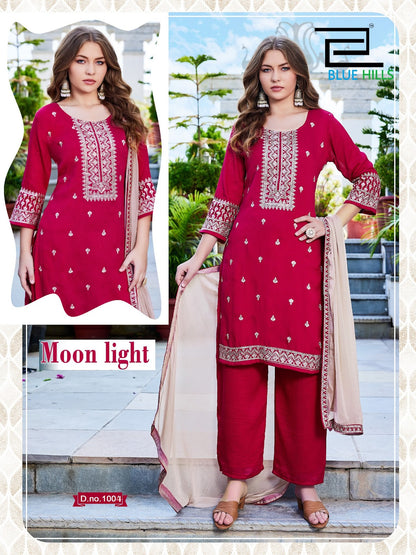 Moon Light Blue Hills Vichitra Readymade Plazzo Style Suits Exporter Ahmedabad
