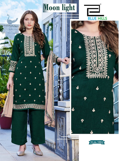 Moon Light Blue Hills Vichitra Readymade Plazzo Style Suits Exporter Ahmedabad