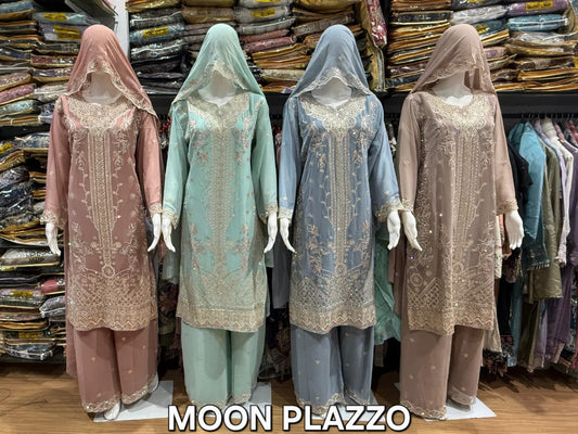 Moon Plazzo Safa Creation Georgette Pakistani Readymade Suits Exporter Gujarat