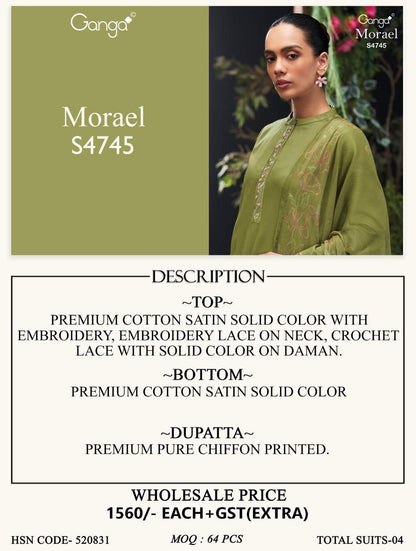 Morael 4745 Ganga Cotton Satin Pant Style Suits Manufacturer India