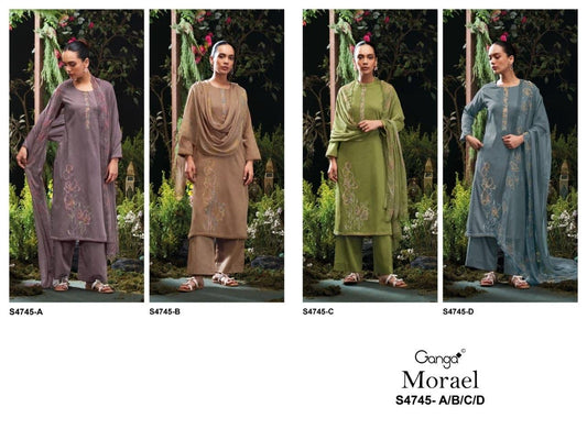 Morael 4745 Ganga Cotton Satin Pant Style Suits Manufacturer India