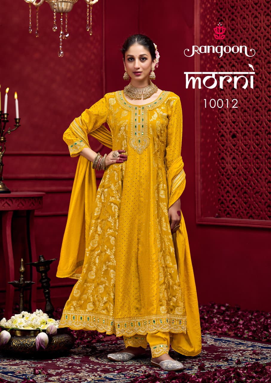 Morni Rangoon Russian Jacquard Readymade Anarkali Suits Exporter Gujarat