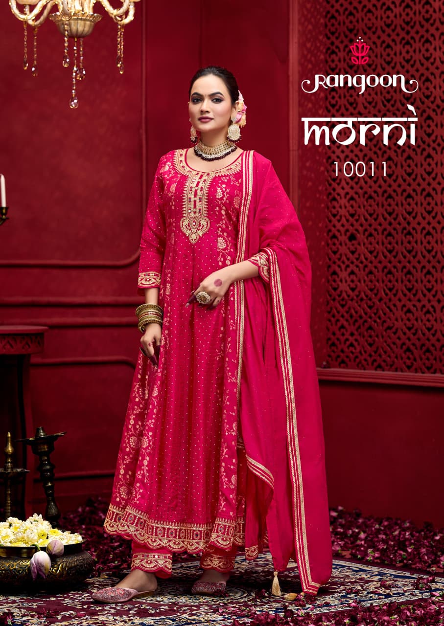 Morni Rangoon Russian Jacquard Readymade Anarkali Suits Exporter Gujarat
