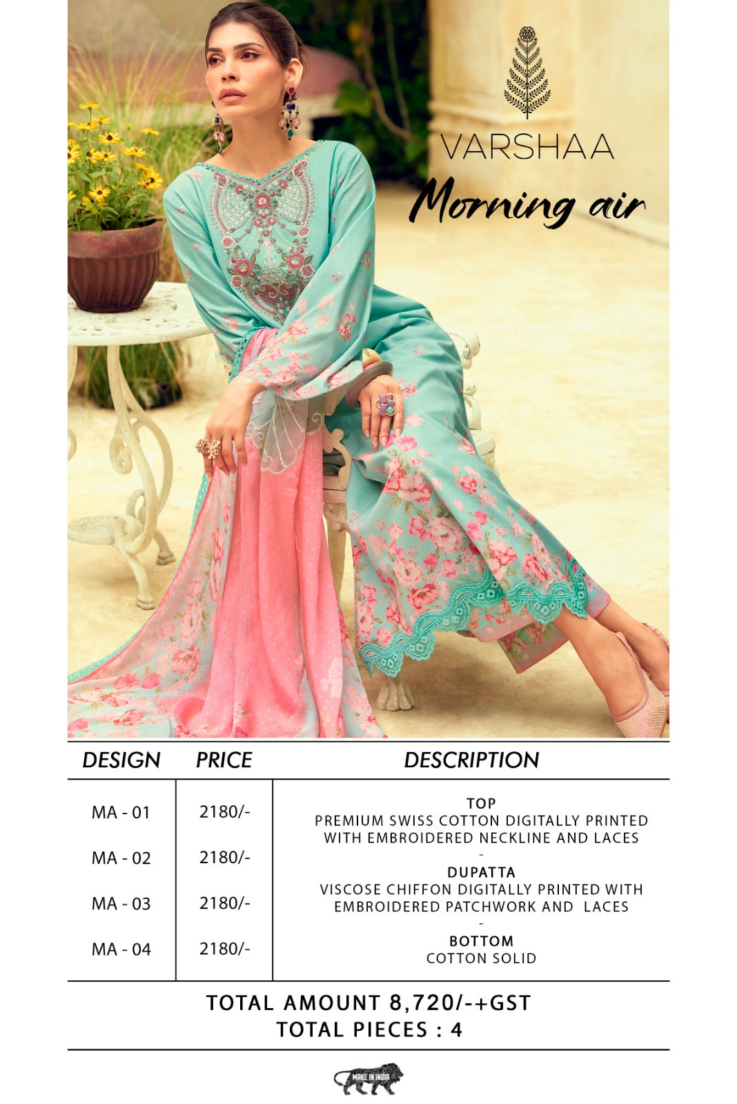 Morning Air Varshaa Swiss Plazzo Style Suits Wholesale