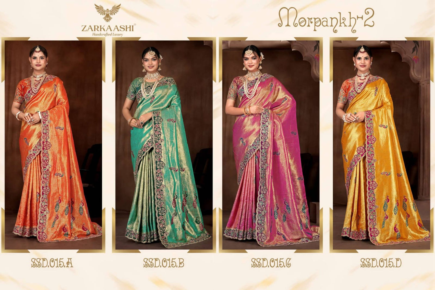 Morpankh Vol 2 Zarkaashi Tissue Sarees Wholesaler