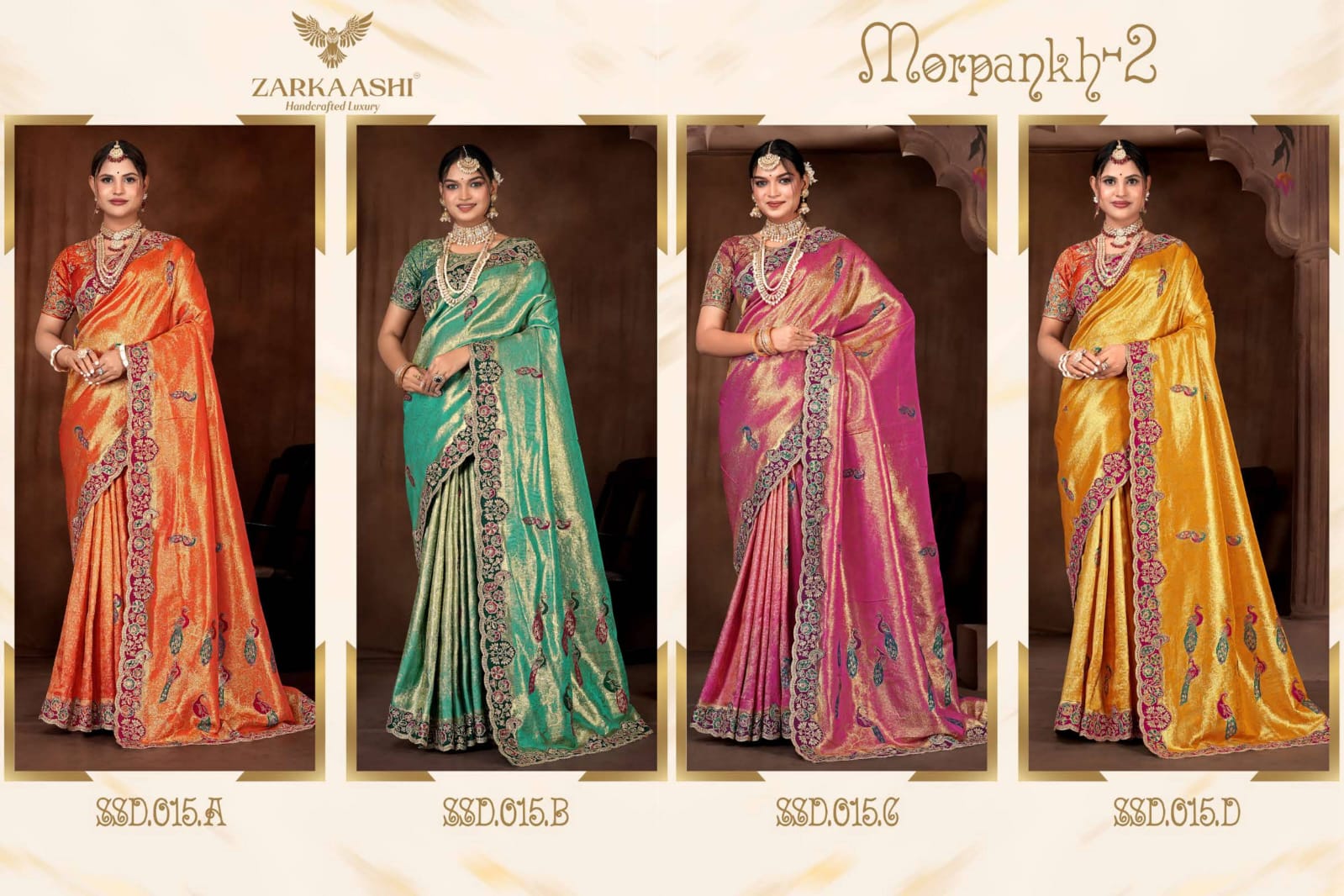 Morpankh Vol 2 Zarkaashi Tissue Sarees Wholesaler