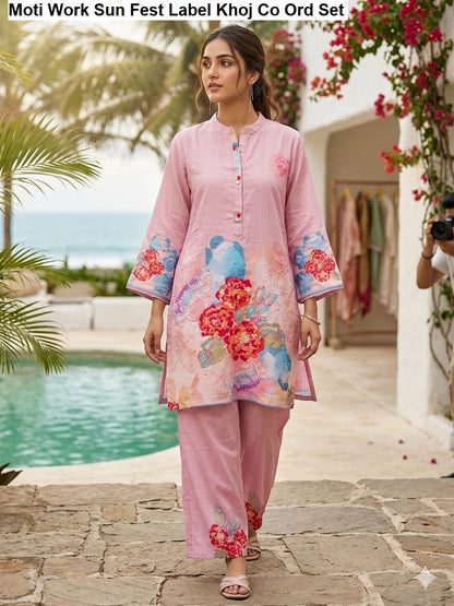 Moti Work Sun Fest Label Khoj Viscose Muslin Co Ord Set Wholesaler Ahmedabad