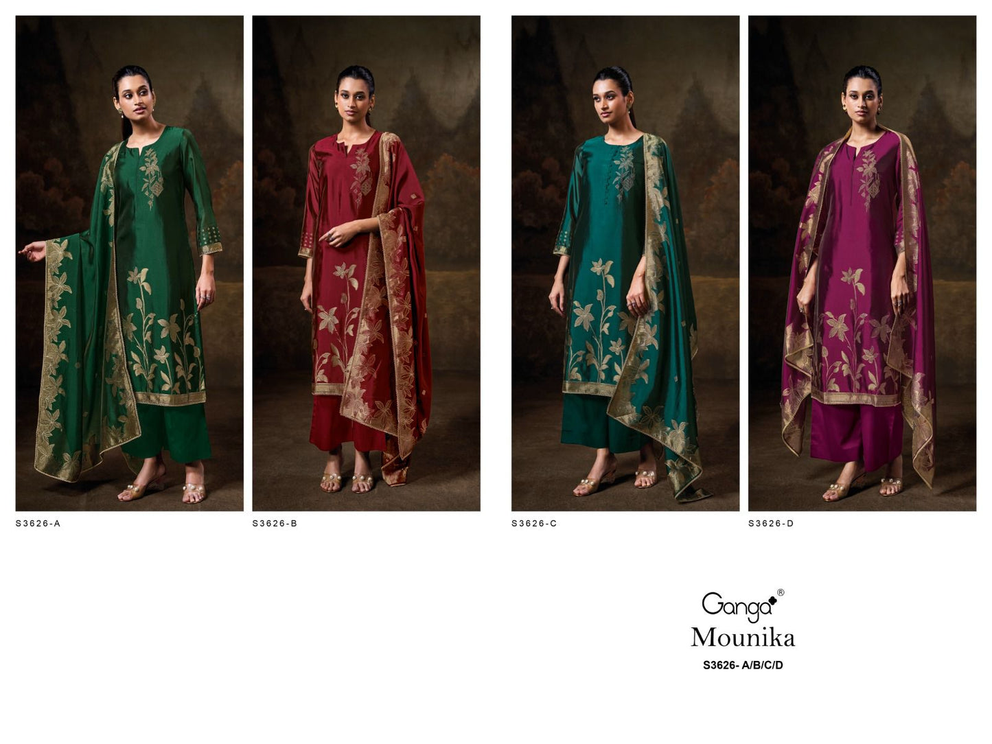 Mounika 3626 Ganga Pure Viscose Plazzo Style Suits Manufacturer Gujarat